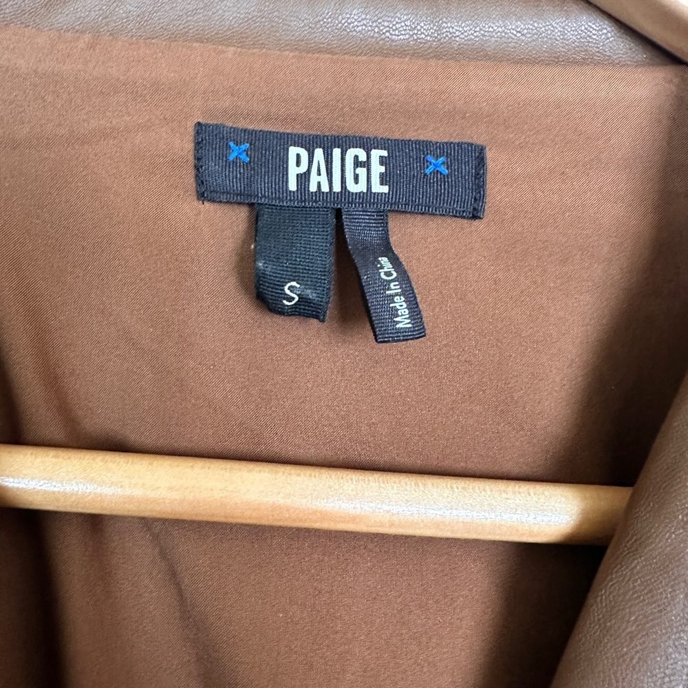 PAIGE Amina Brown Vegan-Leather Short Dress with belt - Size Sm - Picture 7 of 10
